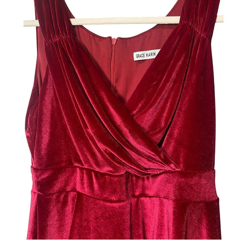 GRACE KARIN Red Velvet Dress, Sleeveless V-line, Flared A-Line, Zip, Midi, Large - Picture 4 of 12